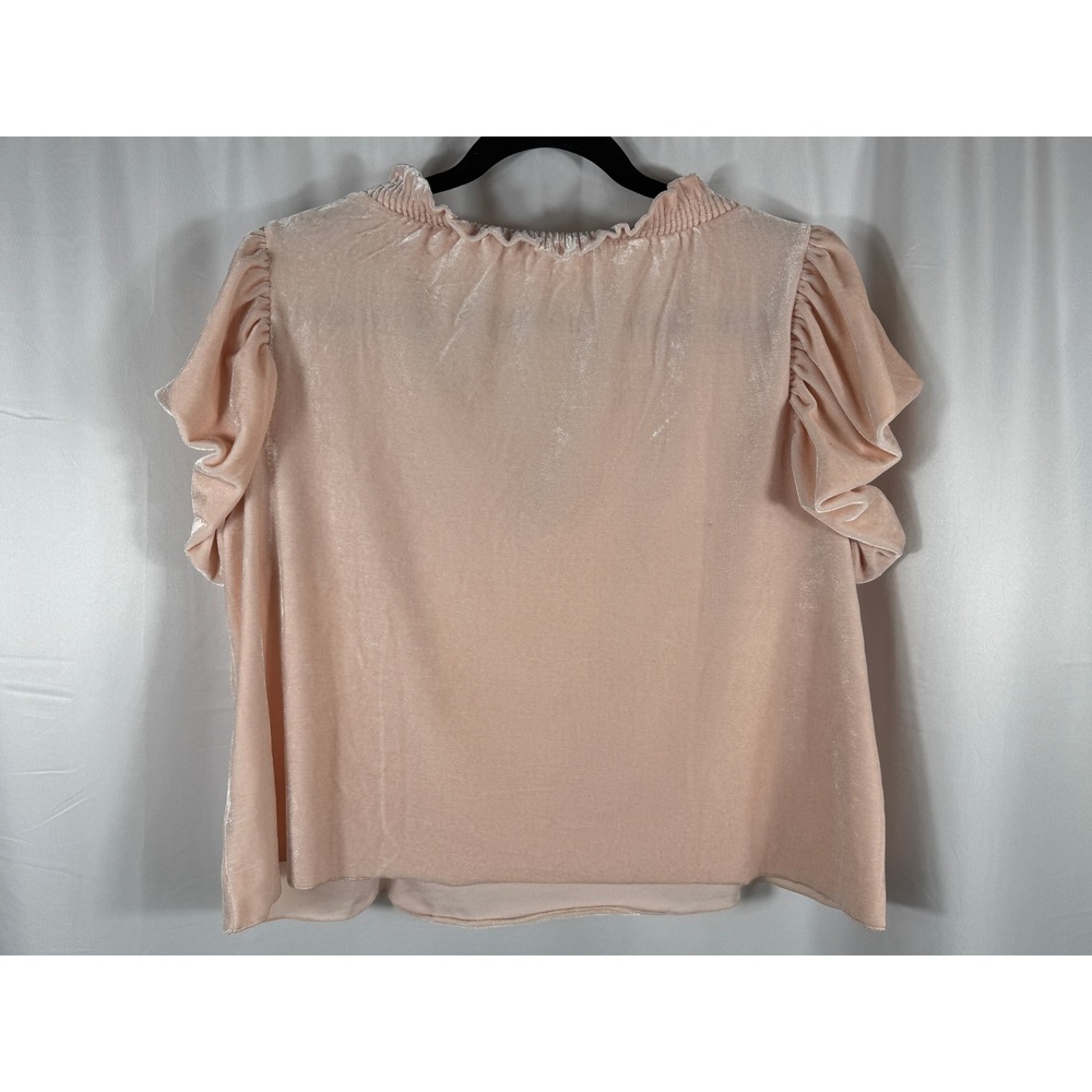 Free People Blush Pink / Peach Velvet Ruffle Sleeve Smocked Blouse Womens S - Picture 4 of 5